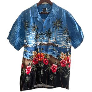 VTG Palmwave Hawaii Mens XL Shirt TROPICAL Hawaiian 100% Cotton Flowers Dolphin